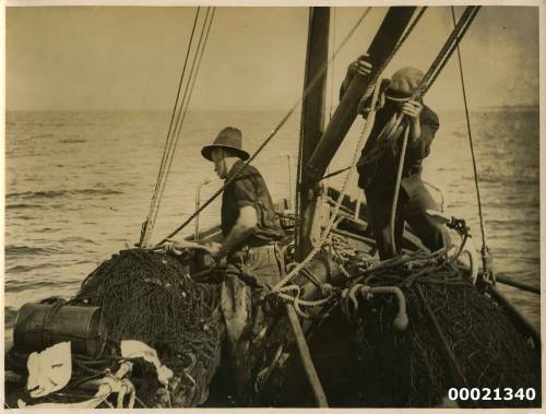 Unidentified fishermen on a boat