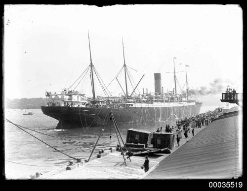 SS CERAMIC departing a wharf