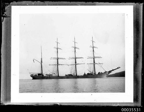 Image of AUSTRALIA four mast barque near shoreline.