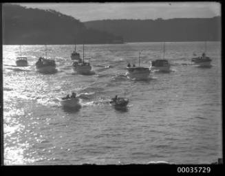 View of a regatta with motor boats.