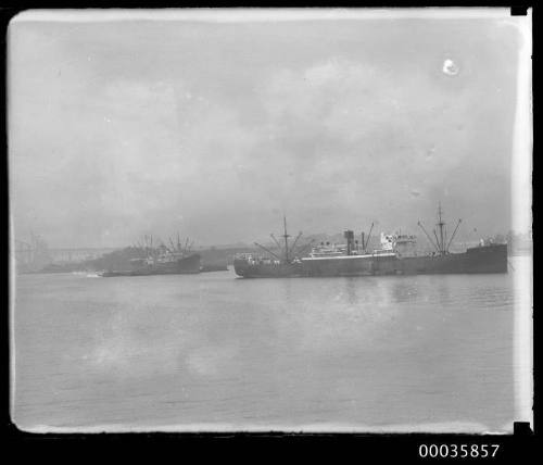 Vew of KING LUD passenger cargo ship anchored in Sydney Harbour, Sydney, New South Wales.