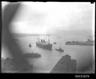 Unidentified passenger liner entering Sydney Cove, Sydney, New South Wales.