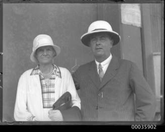 Portrait of a man and a woman on board SS RUNIC possibly at Millers Point, Sydney