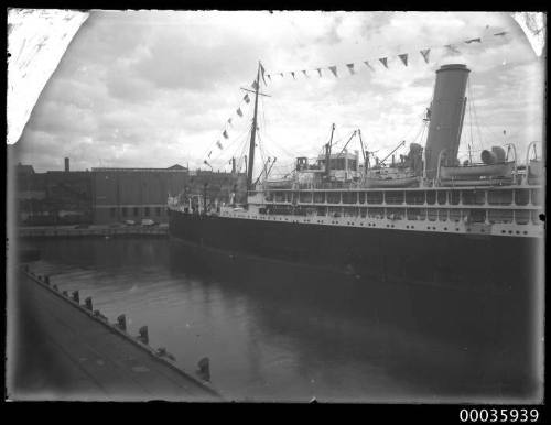Unidentified passenger liner near wharves at Darling Harbour, Sydney, New South Wales.