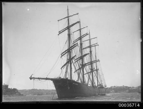 View of MUSCOOTA in harbour with damaged bowsprit.