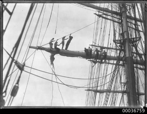 MOUNT STEWART - the crew on the upper rigging of the ship