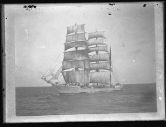 View of BRETAGNE three mast barque underway at sea.