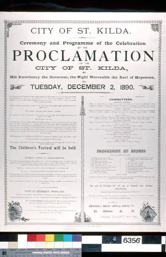 Ceremony and programme of the celebration of the proclamation of the City of St Kilda
