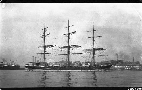 View of GLENALVON three mast fully rigged ship.