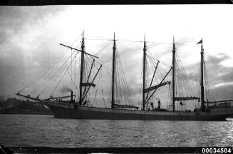 View of GERALDINE WOLFIN five mast schooner in harbour.