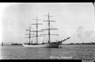 View of GENERAL FAIDHERBE three mast barque at buoy in harbour.