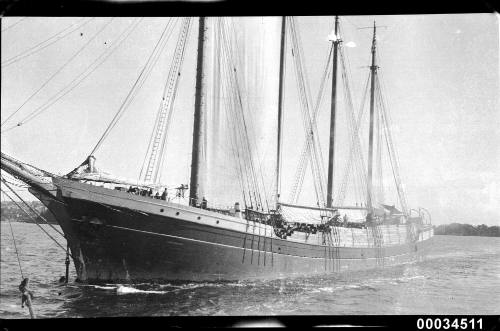 View of ASTORIA four mast schooner underway in harbour.