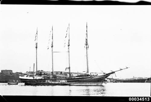 LUSON four mast schooner anchored in harbour.