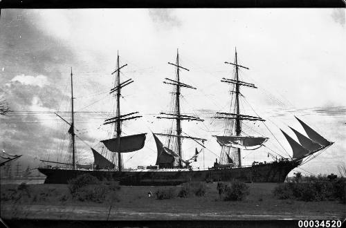 View of sailing barque CROCODILE at her moorings in Stockton, Newcastle, New South Wales.