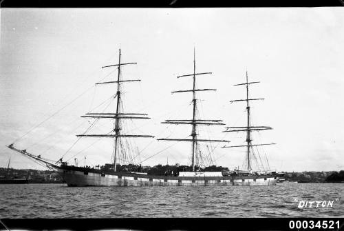 View of DITTON three mast barque in harbour.