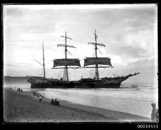 French three-masted barque VINCENNES aground on Manly Beach in Sydney