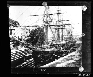 View of HMS GALATEA in Cockatoo Island dry dock.