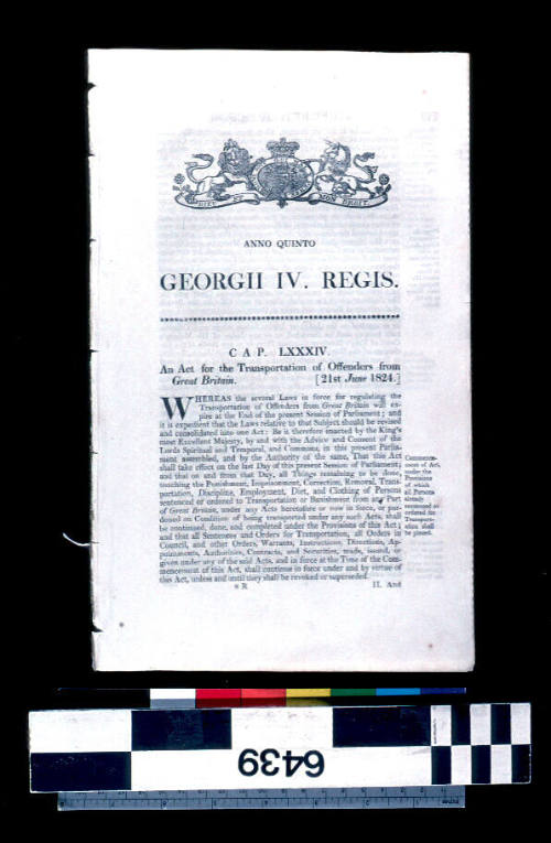 Convict Transportation Act:  Anno Quinto, GEORGII IV. REGIS / CAP LXXXIV. An Act for the transportation of offenders from Great Britain, 21st June, 1824