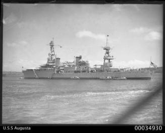 View of warship USS AUGUSTA in harbour