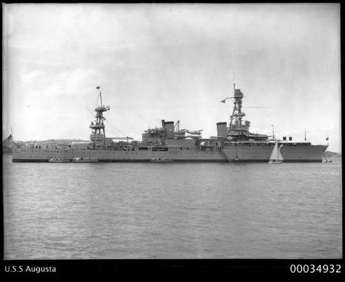 View of warship USS AUGUSTA in harbour