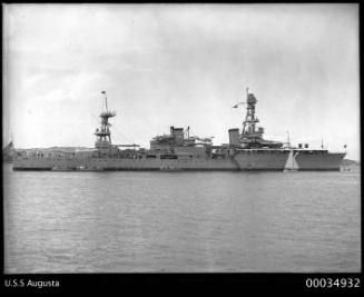 View of warship USS AUGUSTA in harbour