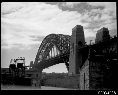 View of Sydney Harbour bridge from Pottinger Street, The Rocks.