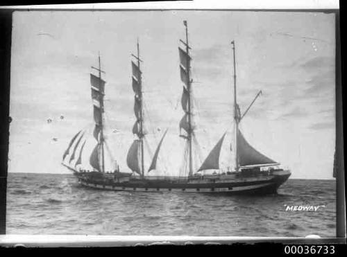 MEDWAY with reduced sail at sea.