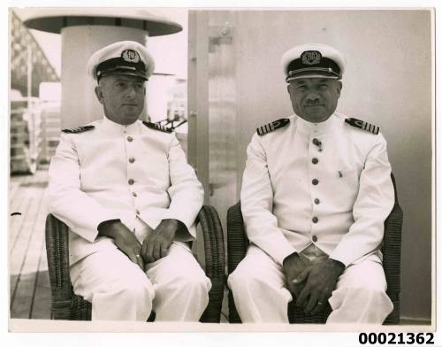 Unidentified merchant marine chief engineer and captain possibly of Stoomvaart Maatschappij Nederland in Sydney Cove