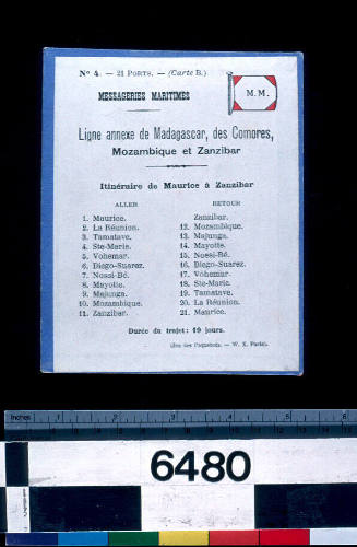 Player's card for the game 'Jeu des Paquebots' (card 4)