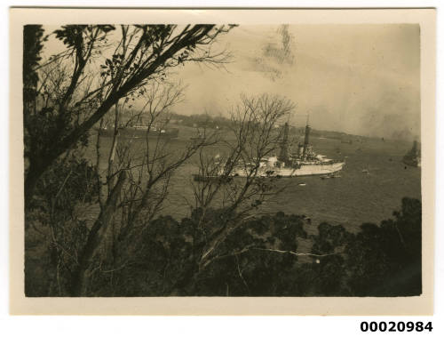 United States Navy battleship, possibly of the New Mexico-class, in Sydney Harbour