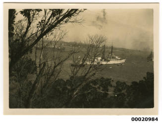 United States Navy battleship, possibly of the New Mexico-class, in Sydney Harbour