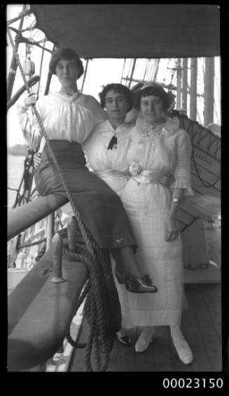 Three women on the deck of E R STERLING