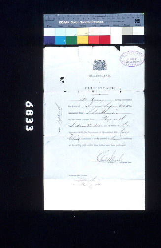 Discharge certificate for Dr William Young from SS ALMORA
