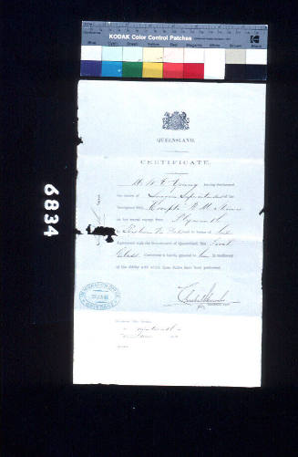 Discharge certificate for Dr William Young from RMS COMPTA