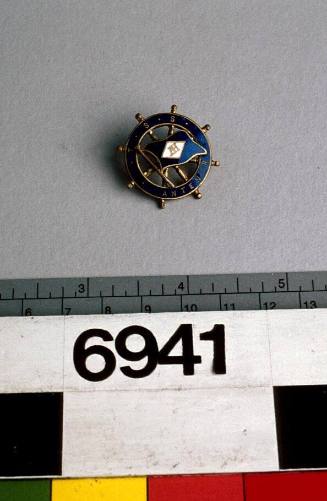 Blue Funnel Line TSS ANTENOR brooch in the shape of ship's wheel