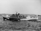 Royal Australian Navy Fairmile ML813 with dazzle painting on Sydney Harbour about 1942. Photogr…