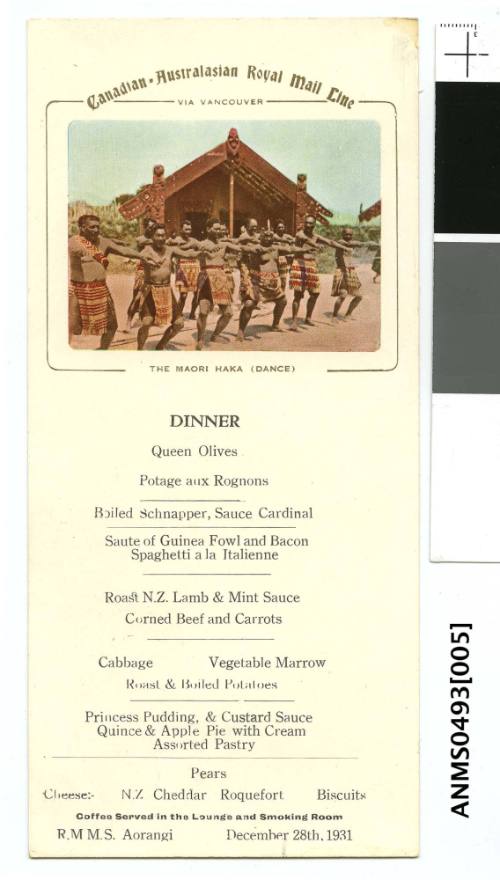 Menus collected on board the AORANGI