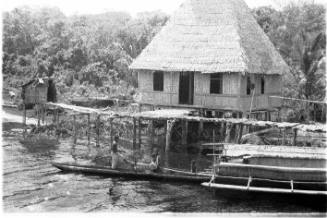 View of a stilted hut with a jetty 