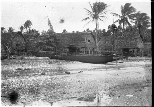 View of a long boat pulled ashore 