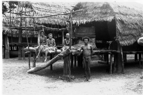 View of people in front of a stilted house