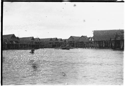 View of a waterside village on stilts 