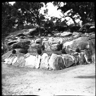 View of a landscaped rocky hill