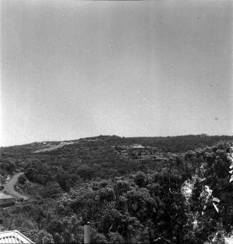 View of distant houses in bushland 