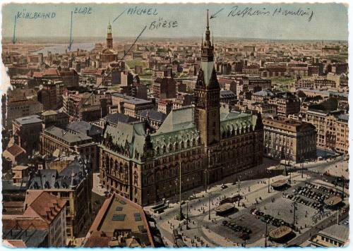 Postcard sent to Oskar Speck titled: Hamburg Hamburg Town Hall and Town Hall Market with city centre