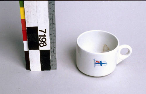White cup from MV LAKE BARRINE, Australian National Line (ANL). 

