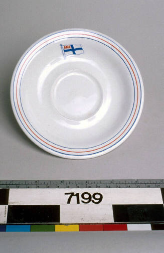 White china saucer from MV LAKE BARRINE, Australian National Line (ANL).