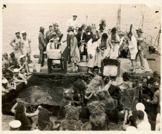 Crossing the Line Ceremony, HMAS MELBOURNE (Note this image contains offensive depictions of First Peoples and may cause trauma for people whose identities are directly impacted)