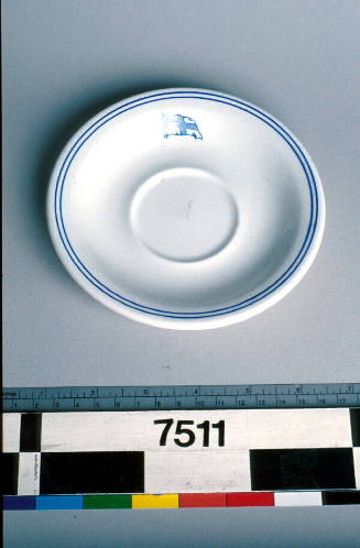 Ceramic saucer used on SS MOBIL AUSTRALIS, Associated Steamships Pty Ltd.