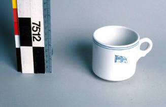 Ceramic cup used on SS MOBIL AUSTRALIS, Associated Steamships Pty Ltd.