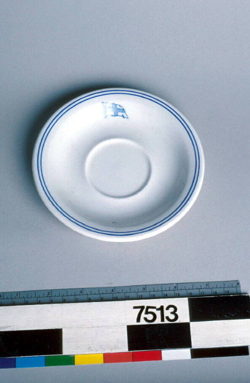 Ceramic saucer used on SS MOBIL AUSTRALIS, Associated Steamships Pty Ltd.